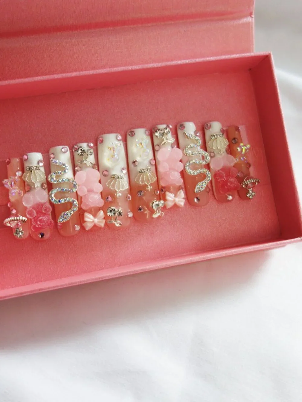 LovFul Press on Nails Marshmallo Gummy Bear Square Lux Diamond Nails in Box